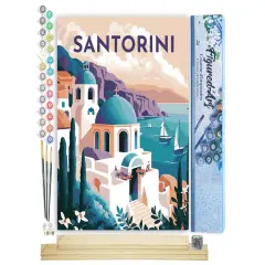 Figured'Art Paint by Numbers for Adults Travel Poster Santorini 16"x20" - Craft Art Painting Rolled Canvas with DIY wooden frame