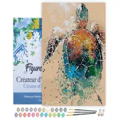 Figured'Art Paint by Numbers for Adults with Frame Turtle Design 16"x20" - Craft Art Painting DIY Kit Canvas Already Stretched on a Wooden Frame