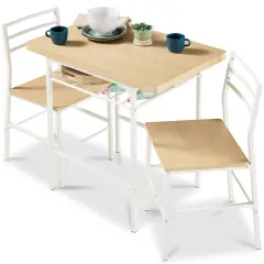 Best Choice Products 3-Piece Modern Dining Set, Square Table & Chairs Set w/ Steel Frame, Built-In Storage Rack Natural/White