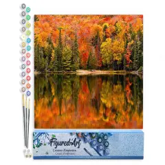 Figured'Art Paint by Numbers Kit for Adults Lake Reflection in Autumn 16"x20" - Craft Art Painting DIY Kit Rolled Canvas without frame