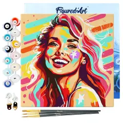 Figured'Art Mini Paint by Numbers Kit for Adults with Frame Blonde Bombshell Pop Art Small format 8"x8" - Craft Art Painting DIY Canvas Already Stretched on a Wooden Frame