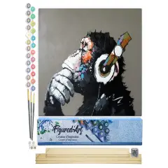 Figured'Art Paint by Numbers for Adults Monkey wearing headphones 16"x20" - Craft Art Painting Rolled Canvas with DIY wooden frame