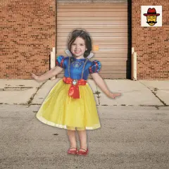 Girls Disney Snow White Costume, Yellow Blue Dress Glitter Trim Red Ribbon Cameo Blue,Red,Yellow