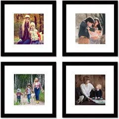 8x8 Black Picture Frame Set,Square Photo Frame with Mat Display Pictures 5x5 or 8x8 Without Mat,PVC Glass,for Wall Home Office D&eacute;cor（8x8,Black）