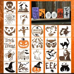 24 Pc Halloween Stencils for Painting on Wood (3x3 Inch)