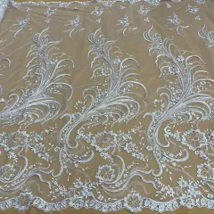 1 Yard Ivory Corded Bridal Lace Fabric Embroidered Elegant Mesh 54" Width Silver