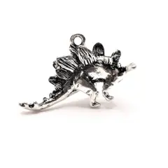 Silver Stegosaurus 3D Dinosaur Charms, 32x20mm