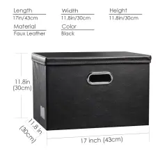 Large Collapsible Storage Bin with Lid [1-Pack] Leather Fabric Foldable Storage Box Organizer Containes Basket Cube with Cover for Home Bedroom Closet Office Nursery Black (17.7x11.8x11.8)