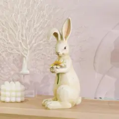Easter-Decorations - Spring Bunny Decor - Table Centerpiece - Spring Figurines - Indoor Bunny Statues with Flower Farmhouse Office Room Decor for Table Decor 5 * 4.25 * 11.75 inch
