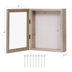 8x10 Shadow Box Frame with Linen Back, Wood Glass Display Case for Medals, Photos, Memorabilia, Awards - Pins Included- Champagne