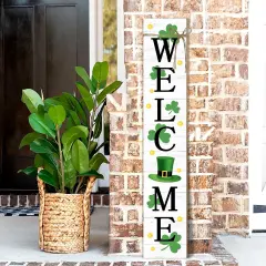 St. Patrick's Day Wooden Porch Sign 47" Spring Large Welcome Porch Sign for Home Front Door Yard Clover Party Decor (Green)