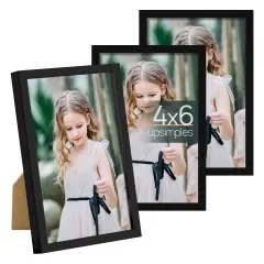 4x6 Picture Frame Set of 3, Made of High Definition Glass for 4 x 6, Wall and Tabletop Display Thin Border Photo Frames for Home D&eacute;cor, Black