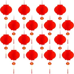 16 Pieces Lunar Chinese Round Hanging Red Paper Lanterns Decorations for 2025 New Year Spring Festival Party Decor - Wedding and Restaurant