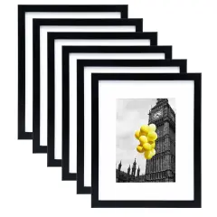 8x10 Picture Frame Set of 6, Display Pictures 5x7 with Mat or 8x10 Without Mat for Tabletop Display and Wall Mounting, Black