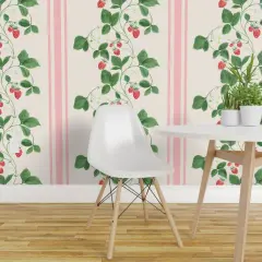 Pre-Pasted Wallpaper 2FT Wide Watercolor Large Scale Pink Stripes Custom Pre-pasted Wallpaper by Spoonflower