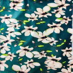 1 Yard Teal Ivory Green Floral Stretch Velvet Fabric for Dresses Tops Curtains Crafts 60 Inch Width