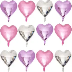 12 Pcs Silver Heart Shape Foil Mylar Balloons 18 Inch Love Balloons for Valentine's Day Birthday Party Decorations Wedding Engagement Romantic Decor