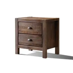 Farmhouse Style Solid Pine Wood 2-Drawer Nightstand Bedside Table Walnut