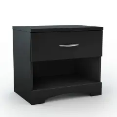 Modern Bedroom MDF Laminate Nightstand with Drawer and Open Storage Metal Handle Black