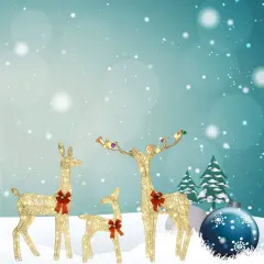 Glittering PVC Christmas Deer Set for Lawn and Garden Decorations 52"+46"+29"