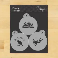 Down Under Australia Cookie Stencil Set | C844 by Designer Stencils | Cookie Decorating Tools | Baking Stencils for Royal Icing, Airbrush, Dusting Powder | Reusable Plastic Food Grade Stencil for Cookies | Easy to Use & Clean Cookie Stencil