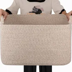 Large Storage Basket, Cotton Rope Woven Blanket Basket, Toy Storage for Baby Room, Living Room, Brown