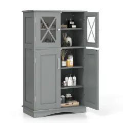 Costway Bathroom Storage Cabinet Linen Storage Cabinet with Doors and Adjustable Shelves Black/Grey/Brown/White