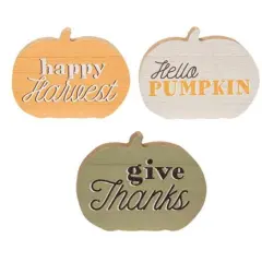 Chunky Wood Pumpkin Sitters with Fall Messages Decor 3 Asstd.