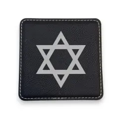 Coaster - Star of David - SET OF 2 - Leather or Stitched Cork Black/Silver