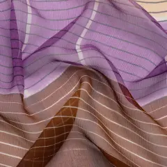 1 Panel Elegant Brown Beige and Purple Stripes Rectangles Crinkled Silk Chiffon 54 Inch Width