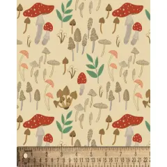 Mushroom Garden Illustration Cotton Fabric | By the Yard | Sewing and Crafting | 44 inches wide