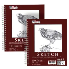 8"x10" Sketch Book Pad, 2 Pack (100 Sheets Each), 60lb (100gsm) Spiral Bound - Sketching, Drawing Pad, Acid-Free Paper - Sketch Pads For Adults, Students: Colored Pencils, Charcoal