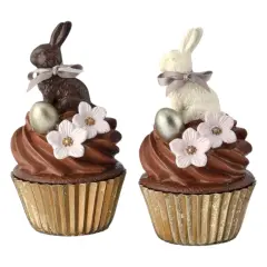 6" Handcrafted Easter Bunny Cupcake Figurine &ndash; Chocolate Swirl Spring Decor