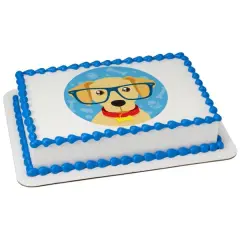 Puppy Dog with Glasses Baby Shower PhotoCake&reg; Edible Cake Topper Icing Image,
