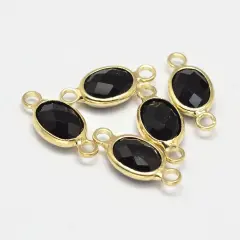 15x7mm Gold Plated Brass Surrounded Glass Connectors - Choose Your Color - 10pcs Black (2376)