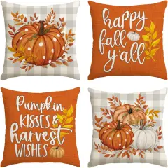 Fall Thanks Pumpkin Leaves Throw Pillow Covers