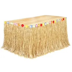 Grass Table Skirt Natural 9 Feet x 29.5 Inch Hawaiian Table Skirt for Tropical Hawaiian Party Decorations Luau Party Costume Party, Straw Yellow