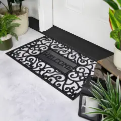 Northlight Black Scroll "Welcome" Door Mat 18" x 30"