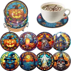 8 Pack Halloween Diamond Art Coasters Kit-3.9inch