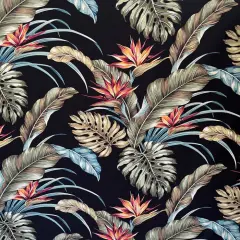 1 Yard Monstera Banana Leaves Birds Paradise Cotton Upholstery Fabric 56-58 inches Wide Black