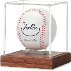 Baseball Display Case - Clear Cube Baseball Holder with Wooden Base, Autograph Stand Box for Single Ball, Acacia Wood, Brown, 1 Pack