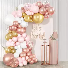 125pcs Pink White Rose Gold Balloons Garland Arch Kit, Different sizes 5 10 12 18 inch Rose Gold Pink White Confetti Balloons
