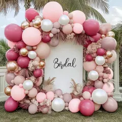 Dusty Rose Balloon Arch Kit Double Stuffed Pink Balloon Garland Pastel Light Pink Mauve Pearl White Rose Gold Latex Balloons for Birthday Baby Shower Bridal Wedding Bachelorette Party Decorations