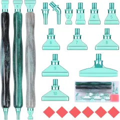 Diamond Painting Pen Accessories Tools Set,3PCS Glitter Diamond Art Pen and 12Pcs Green Metal Screw Thread Multi Placer Tips,Resin Diamond Painting Drill Pens for DIY Diamond Art