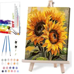 Sunflower Paint by Numbers Kit for Adults Framed,Paint by Number for Adults,Adults' Paint-by-Number Kits on Canvas with Wooden Easel for Home Wall Decor 12X16 Inch