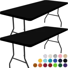 Rectangle Picnic Table Cloth 2 Pack, Waterproof Elastic Fitted Tablecloths for 6 Foot Tables, Washable Polyester Table Cover for Camping, Indoor and Outdoor (Black, 30"x72")
