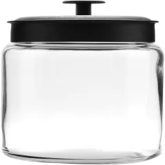 Hocking 96 Ounce Mini Montana Glass Jar with Lid (4 piece, black metal, dishwasher safe)