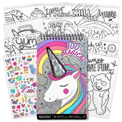 Fashion Angels: Sketch Portfolio Set - Unicorn Fantasy - 20 Page Compact Coloring & Drawing Book, 100+ Stickers, Magical Themed, Girls-Tweens-Kids 6+