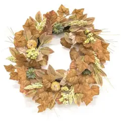 Multi-Color Wind Washed Fall Foliage Wreath with Pumpkins and Berries