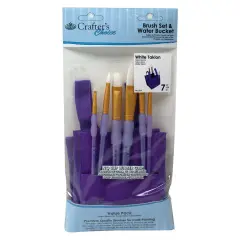 RCC 518 | Crafter's Choice&trade; 7pc White Taklon Brush Set & Water Bucket